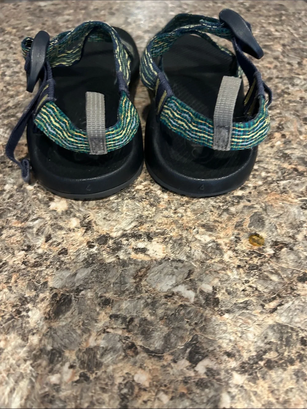 Chaco Kids Black Sandals with Green Striped Webbing